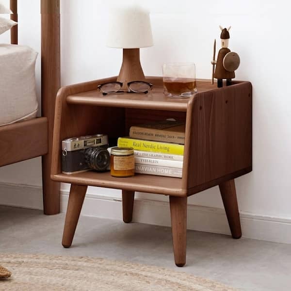 End Table Double-Tier Walnut Rectangular Mid-Century