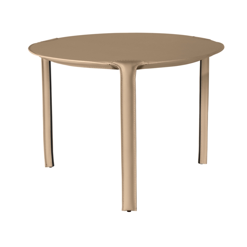End Table Drum Shape Recessed Base Cylindrical Silhouette Taupe