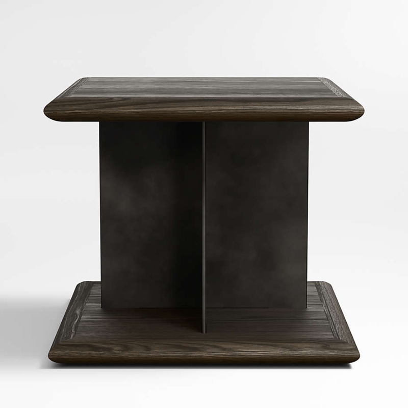 End Table Ebonized Wood Slab Top Black Metal Frame