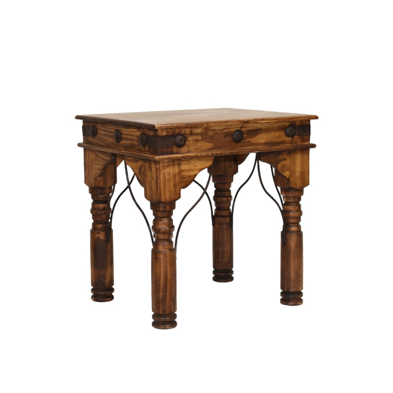 End Table Ebony Wood Tone Hand Carved Floral Top Traditional