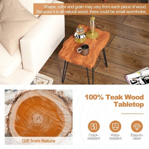 End Table Faceted Legs Tripod Base Circular Chunky Silhouette Natural Wood