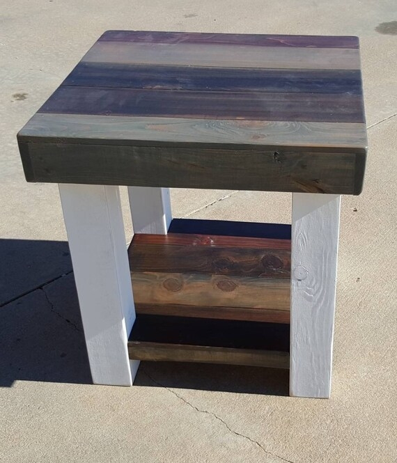 End Table, Farmhouse Chunky White Legs, Plank Top, Shelf, Cozy