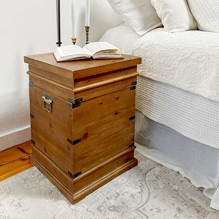 End Table Farmhouse Rustic Weathered Finish with Side Handles