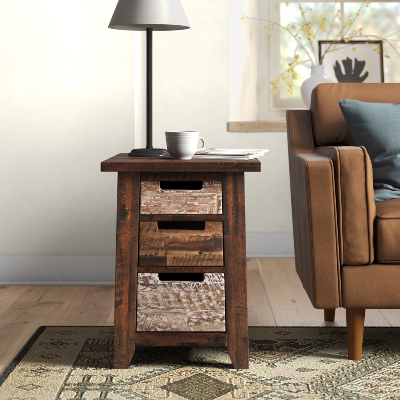 End Table, Farmhouse Style White And Wood With Outlets