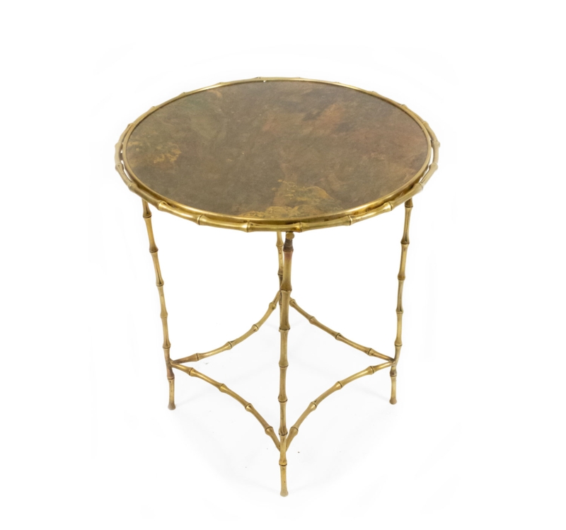 End Table Faux Bamboo Detailing Polished Brass Two Tier Glass