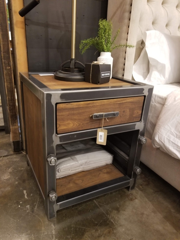 End Table featuring Exposed Bolts, Distressed Wood and Metal Frame