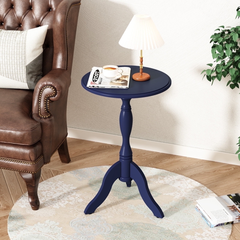 End Table featuring Pedestal Tripod Base, Round Top, Vintage Style