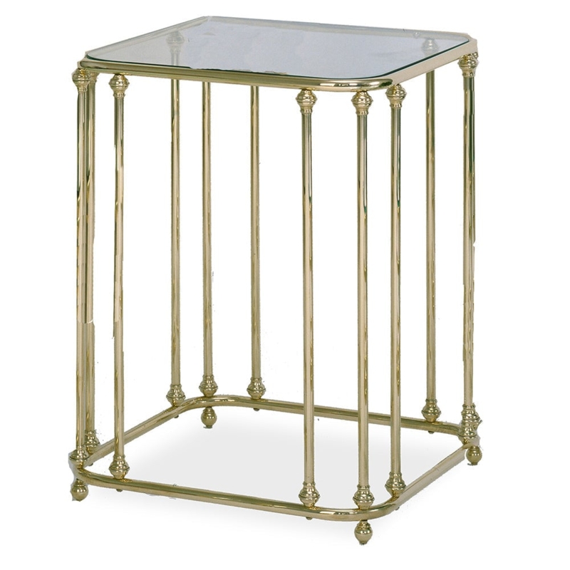 End Table Flared Corners Square Pedestal Polished Brass Minimalist