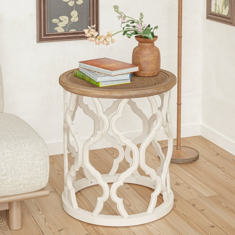 End Table Fluted Detail White Pedestal, White Farmhouse End Table