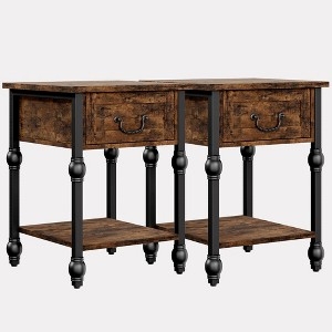 End Table Fluted Legs Industrial Single Drawer Open Shelf Brown Wood