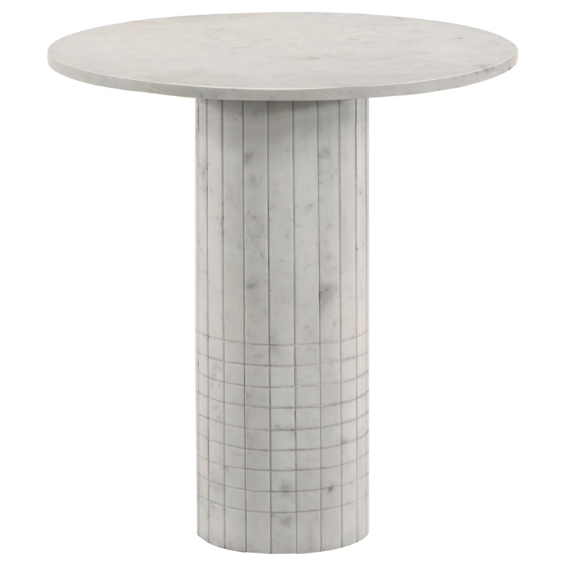 End Table Fluted Pedestal Base White Finish Round Sculptural Side Table
