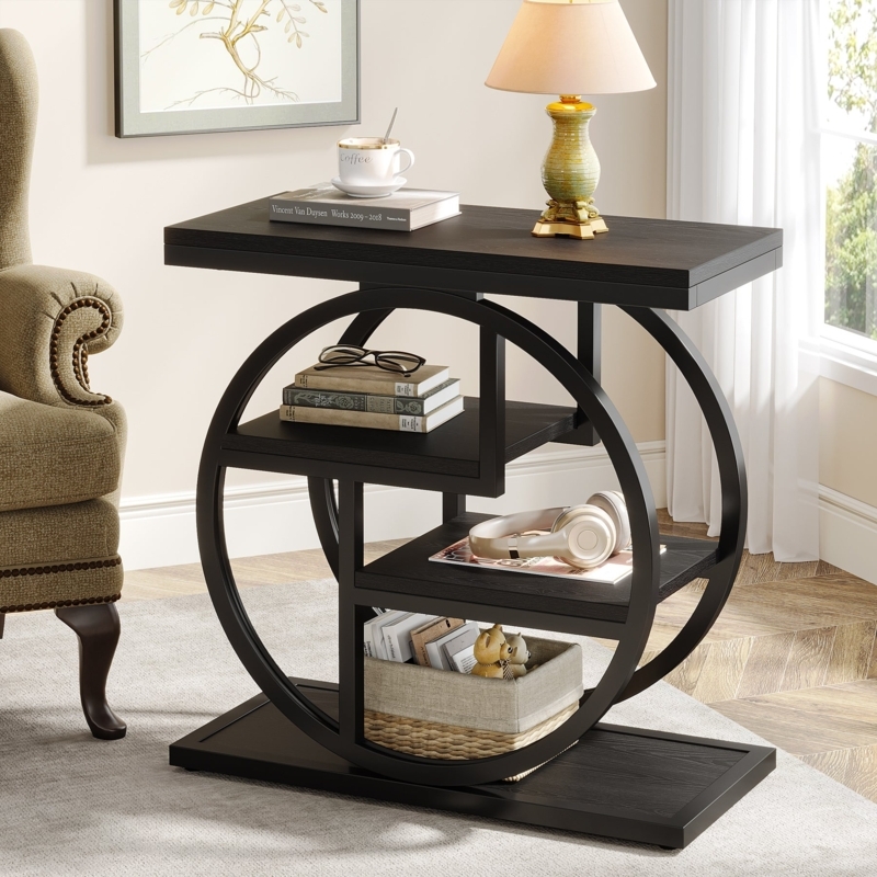 End Table Four Tier Shelving Double Round Frame for Vertical Storage