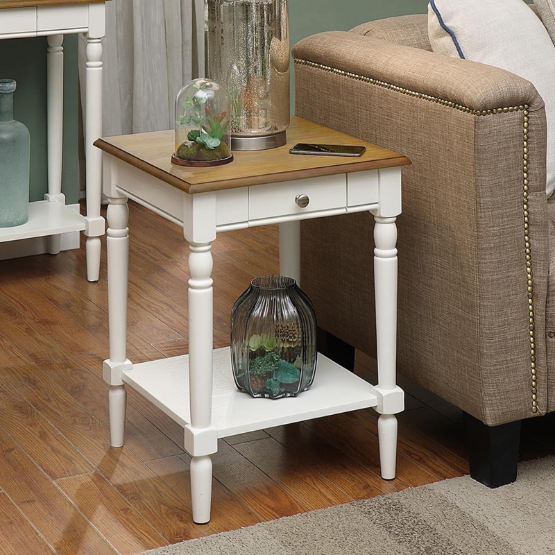 End Table French Country Two Tone Driftwood Top Drawer