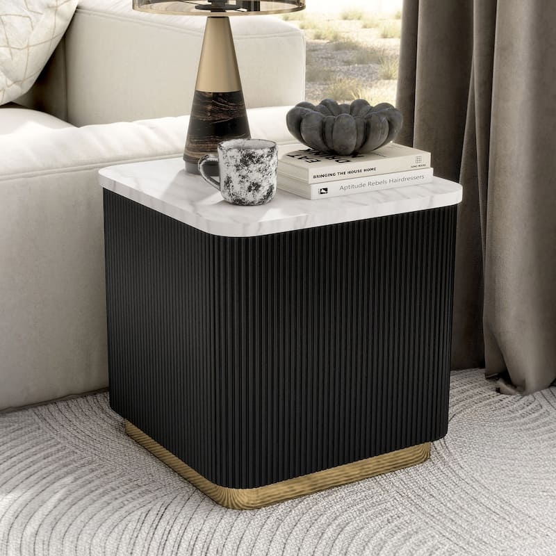 End Table Geometric Base Square Top Matte Black Metal Accent Furniture