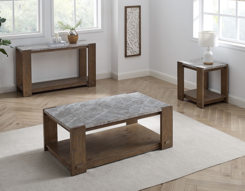 End Table Geometric Frame Sintered Stone Top Marble Look Industrial