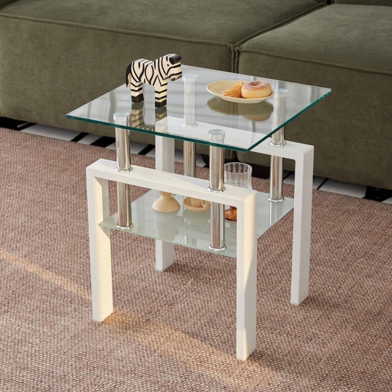 End Table, Glass Top Two-Tier Circular