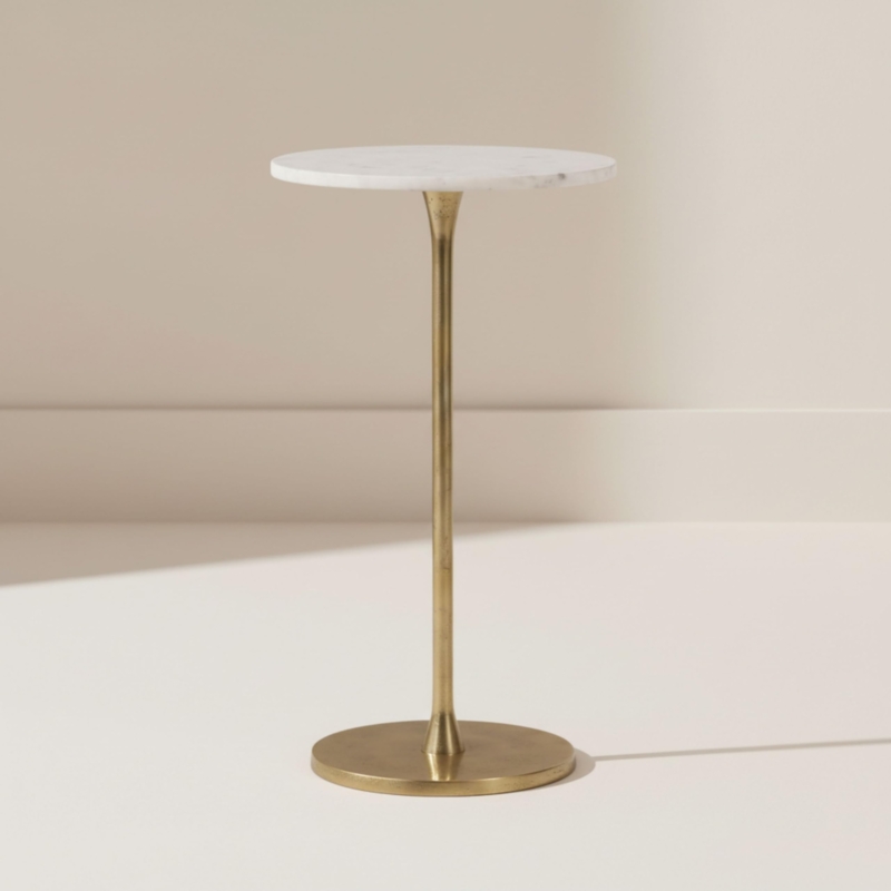 End Table Gold Cross-Base Design with Round Stone-Like Top