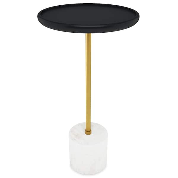 End Table Gold Leg Accents Round Top Matte Black Wood Tripod Base Accent