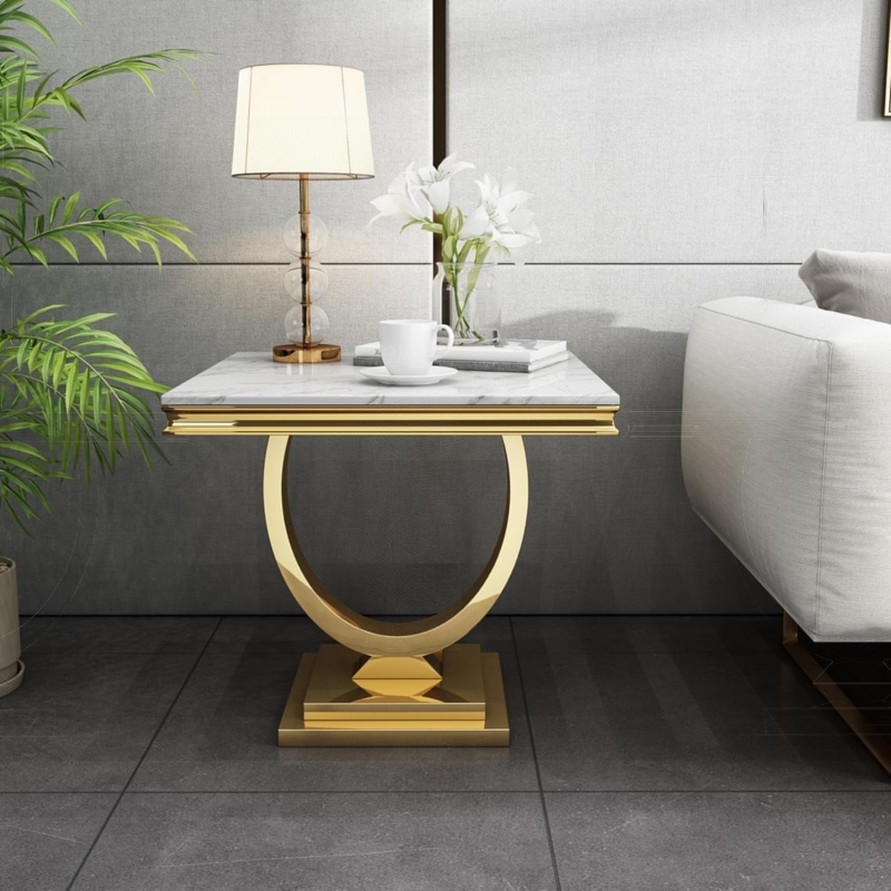 End Table Gold Pedestal Base Polished Round Glam Accent Furniture