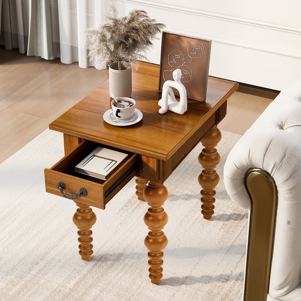 End Table Gourd Shaped Legs Medium Brown Vintage Style Sofa Side Table
