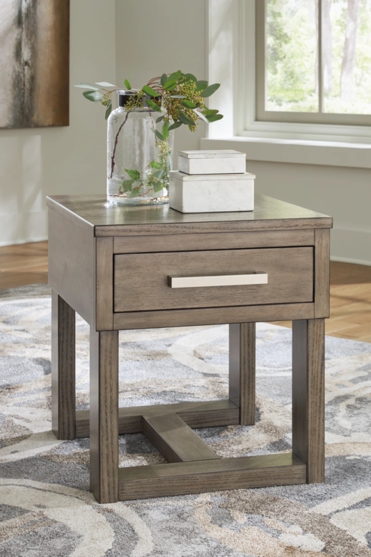 End Table Grayish Brown Finish Open Cubby Storage Modern Rustic