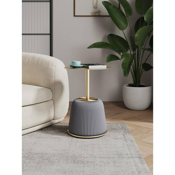 End Table Grey Ribbed Upholstered Black Metal X Base