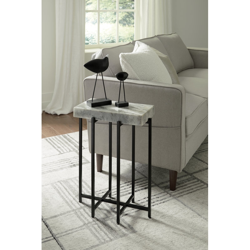 End Table Gunmetal Finish Round Top Industrial Side Table Design