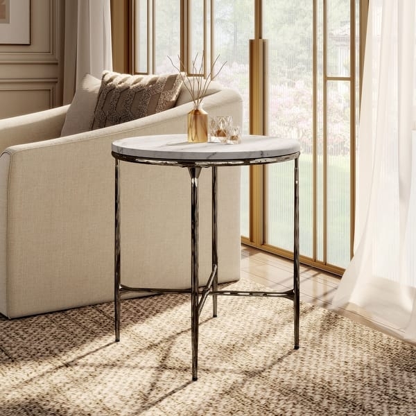 End Table Hammered Metal Base Dark Bronze Round Top Industrial Accent