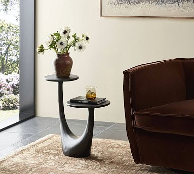 End Table Hammered Metal Pedestal Base Charcoal Industrial Chic