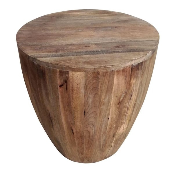 End Table Hand Carved Floral Distressed Brown Finish Boho