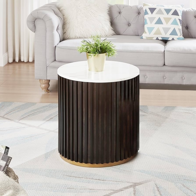 End Table Hidden Storage Marble Lid Modern Drum End Table Storage