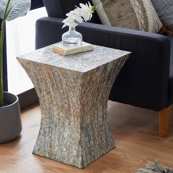 End Table, Hourglass Shape, Handcrafted Wood Slats, Earthy