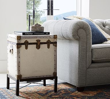 End Table Industrial Chic Silver Metallic Finish with Latch Detail
