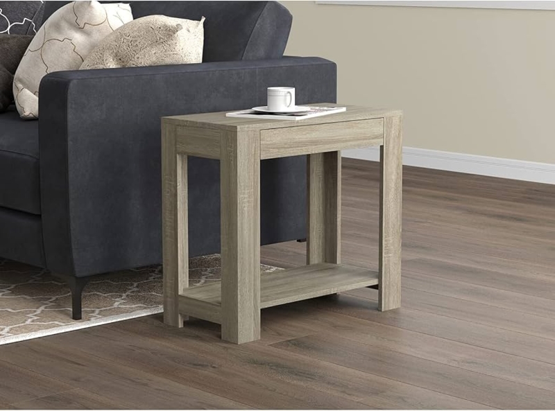 End Table Industrial Modern Sled Legs Dual Tier Storage Drawer