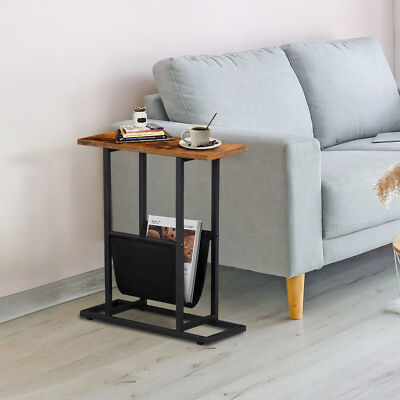 End Table Industrial Rustic Brown Three Tier with Metal Mesh Shelf