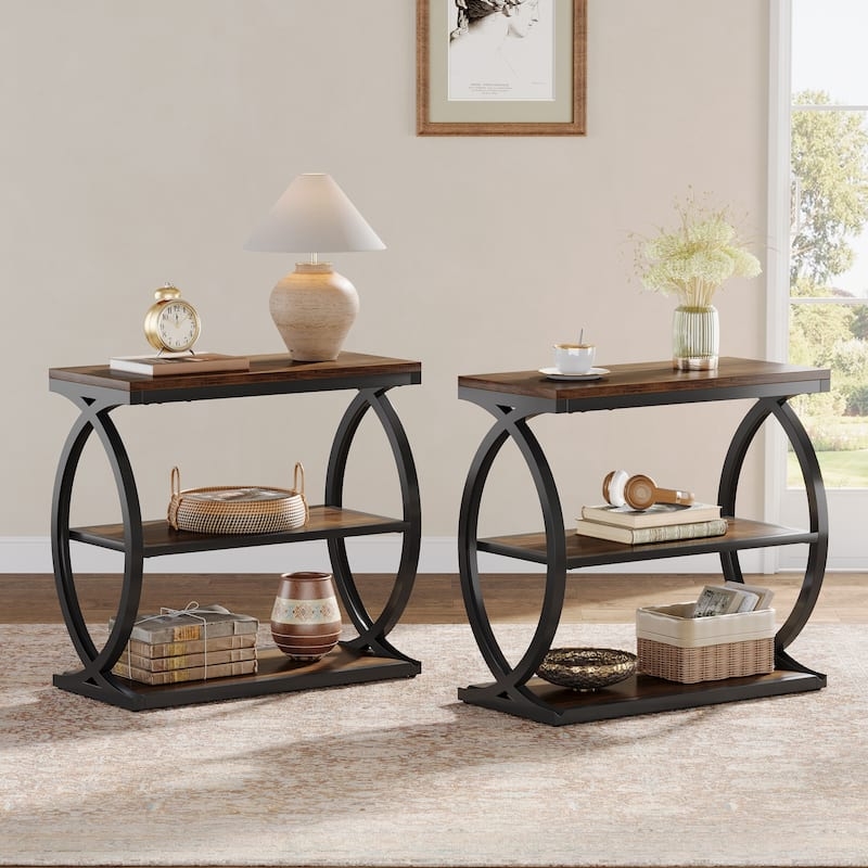End Table Industrial Three-Tier Rectangular Silhouette Rustic Wood
