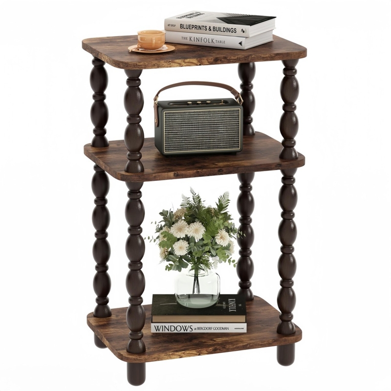 End Table Industrial Three-Tier with Mesh Middle Shelf