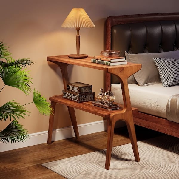 End Table Industrial Walnut & Black Metal with Integrated Cabinet