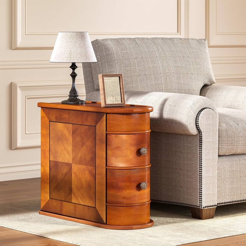 End Table Industrial Wood Storage Shelf Metal Frame Slim Profile