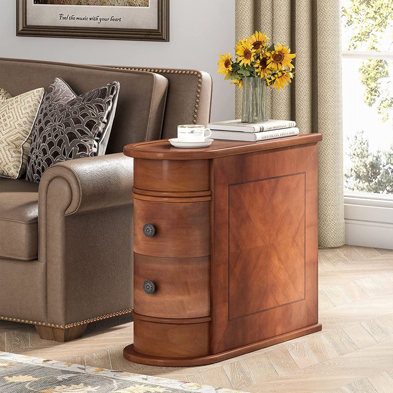 End Table Integrated Finger Pulls Two Drawers Block Silhouette Modern