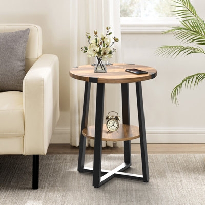 End Table Integrated Power Outlet Narrow Profile Three-Tier Industrial
