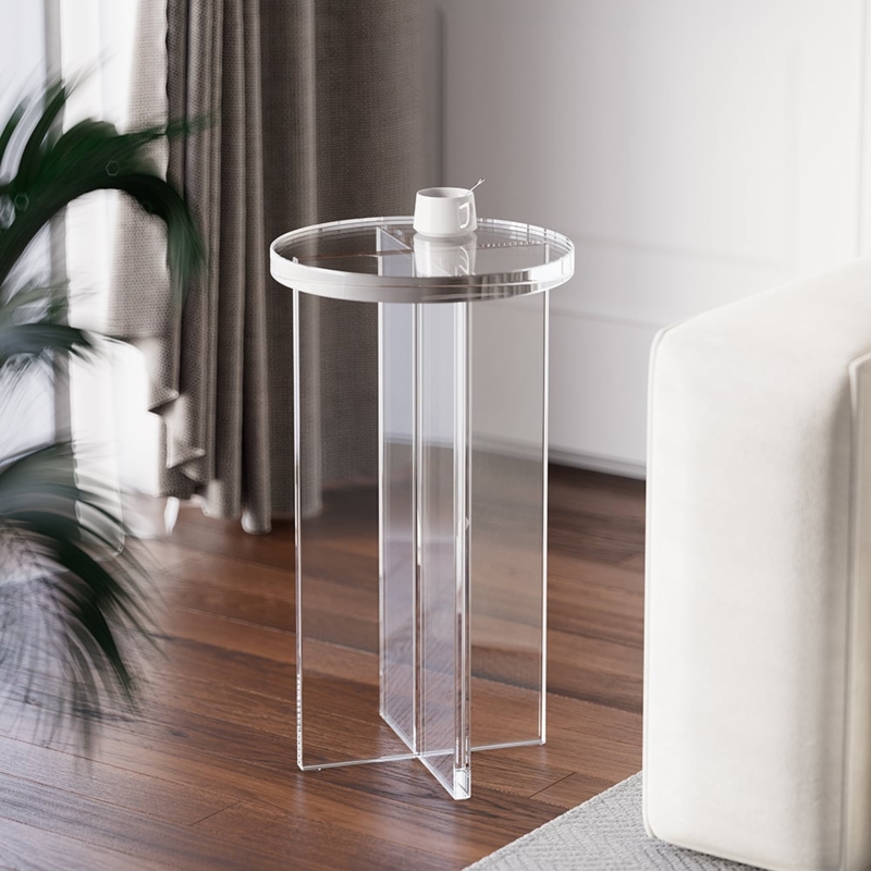 End Table, Iridescent Acrylic Round Tripod Base