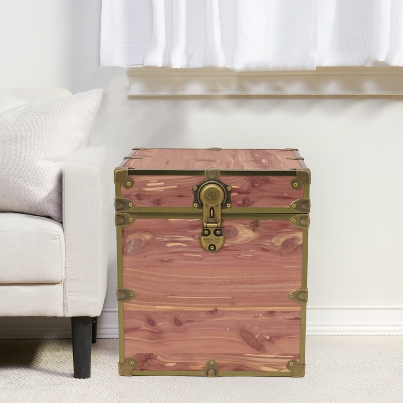 End Table Knotty Cedar Trunk Style with Antique Brass Hardware