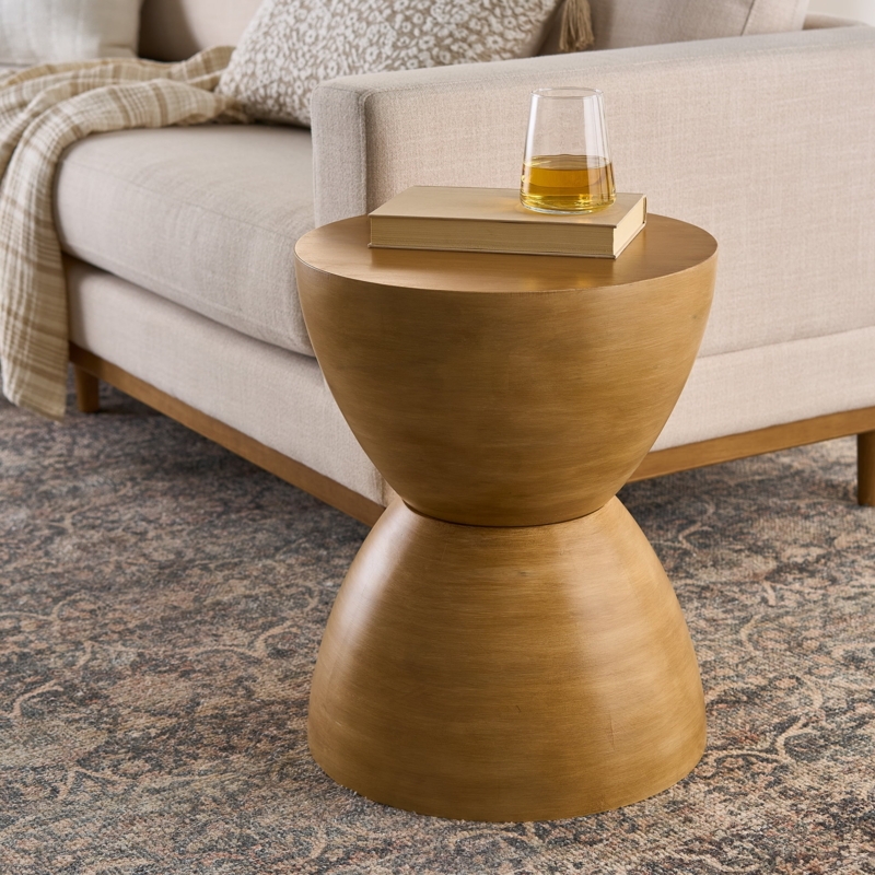 End Table Light Honey Finish, Hourglass Wood End Table Pedestal