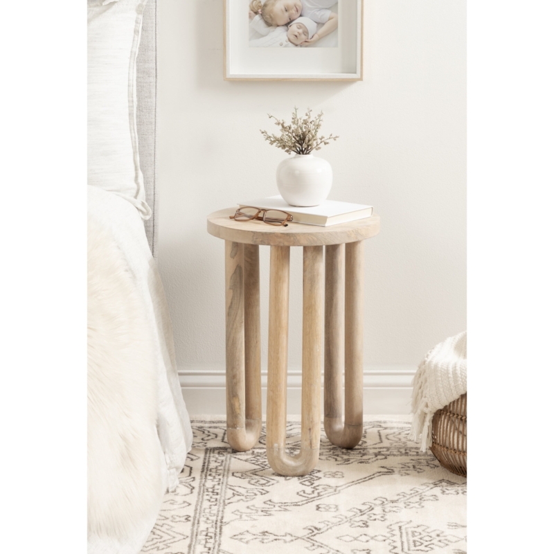 End Table Light Natural Blonde Wood, Minimalist Tripod Side Table Design