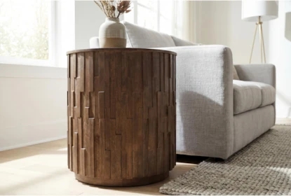End Table Light Wood Ribbed Surface Japandi Living Room Styling