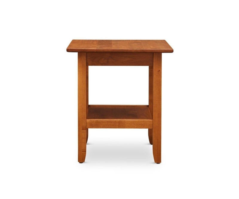 End Table, Light Wood Square Top with Open Shelf. Minimalist Scandi Style.