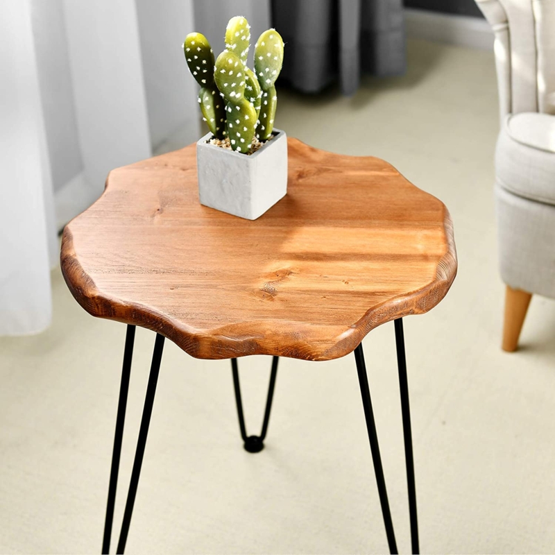 End Table Live Edge Slab Top Hairpin Legs Rustic