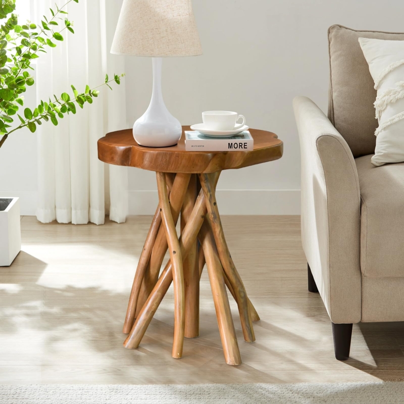 End Table Live Edge Slab Top with Hairpin Legs