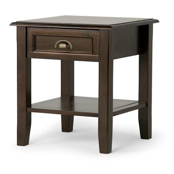 End Table Mahogany Brown Finish Single Drawer Tapered Legs Transitional Style